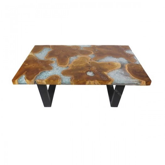Mesa baja teca y resina cristal
