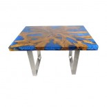 Mesa alta teca y resina azul