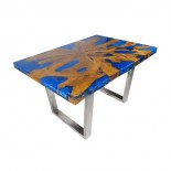 Mesa alta teca y resina azul