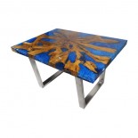 Mesa alta teca y resina azul