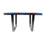 Mesa alta teca y resina azul